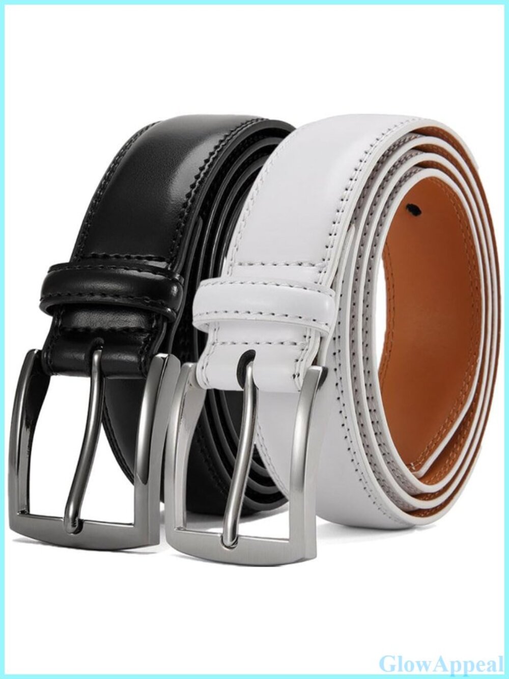 Genuine Leather Dress Belts 2 Pack 1.32" Wide Prong Buckle Gift Set